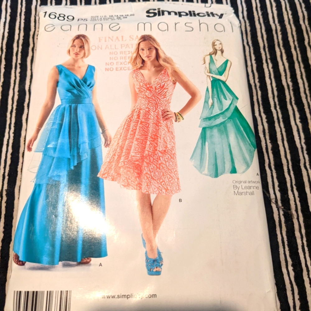 Simplicity 1689 inspired by Leanne Marshal size P5 12,14,16,18,20 pattern only